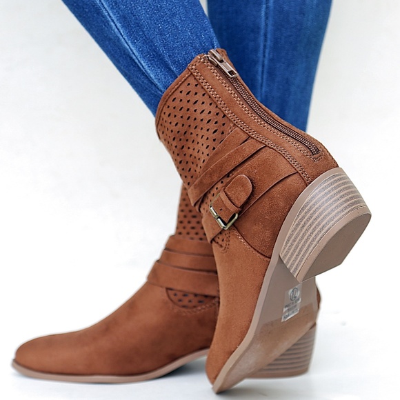 tan ankle booties low heel